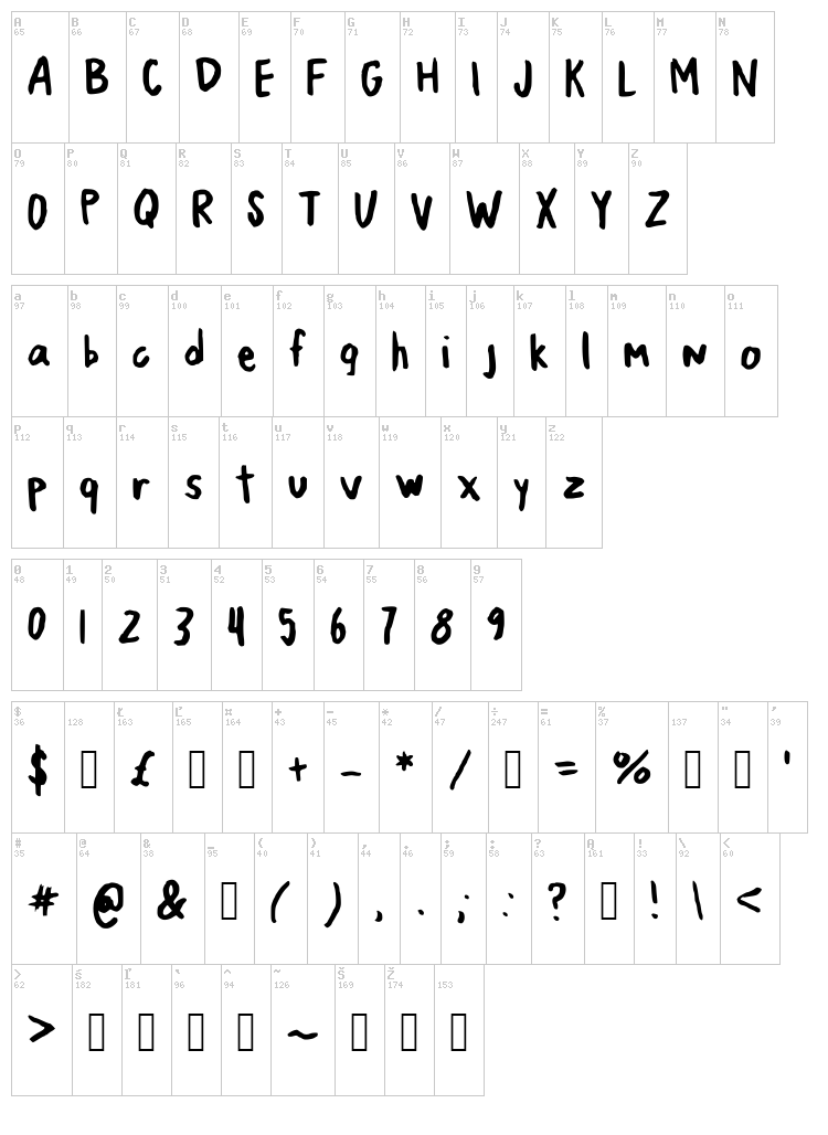 Jumping Jacks font map
